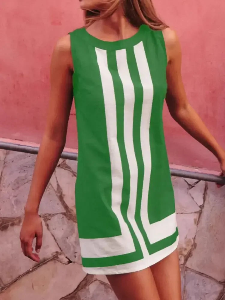 Striped Round Neck Sleeveless Dress