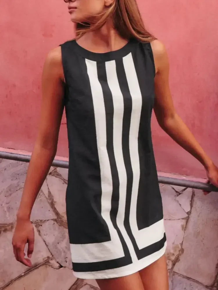 Striped Round Neck Sleeveless Dress