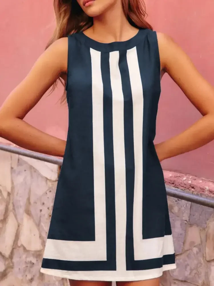 Striped Round Neck Sleeveless Dress