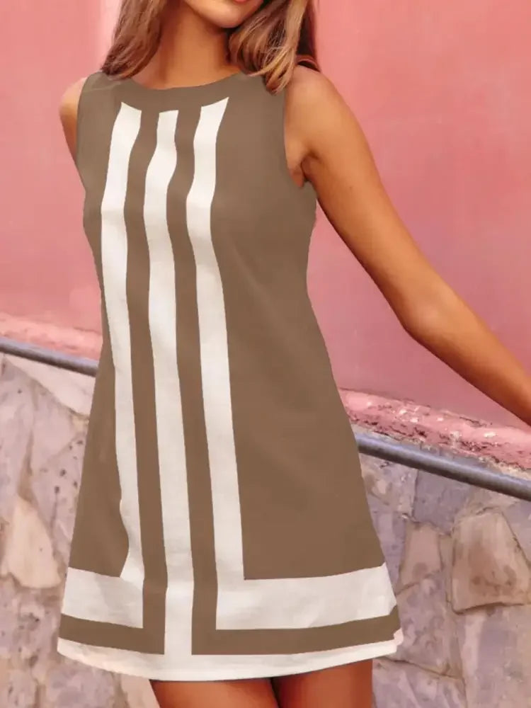 Striped Round Neck Sleeveless Dress