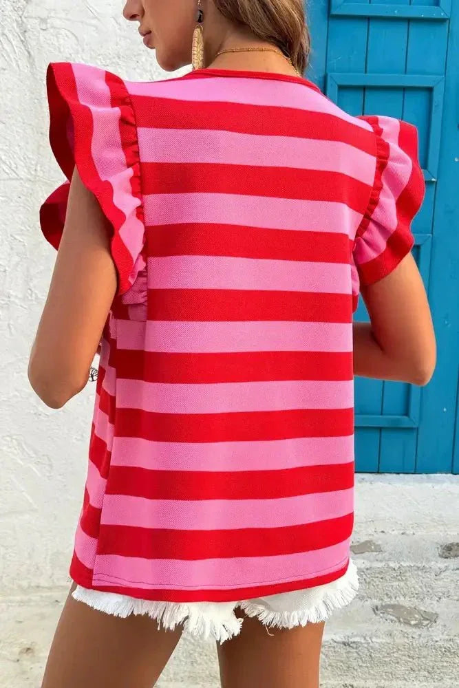 Striped Ruffle Sleeve Summer T-Shirt - Update AvenueT-ShirtsTrendsi100100593491726100100593491726a10d1019 - 91a2 - 40fe - 9226 - 7797a753902b - Max - OriginStrawberry