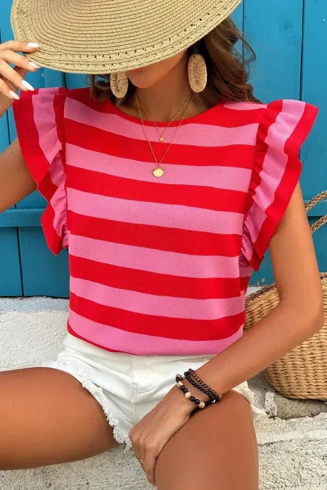 Striped Ruffle Sleeve Summer T-Shirt - Update AvenueT-ShirtsTrendsi100100593491726100100593491726d7b3bf61 - 42db - 45a5 - 9f6f - 93f1d30f179d - Max - OriginStrawberry