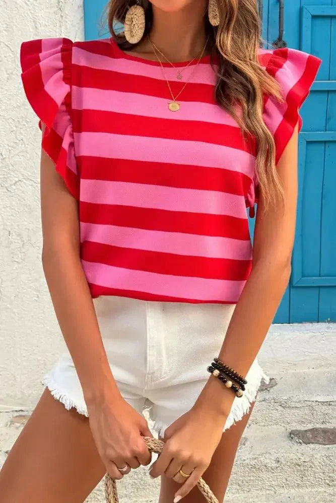 Striped Ruffle Sleeve Summer T-Shirt - Update AvenueT-ShirtsTrendsi1001005934917261001005934917267f0b9ba7 - 175c - 4c67 - 8c62 - 078f4d7aa95e - Max - OriginStrawberry
