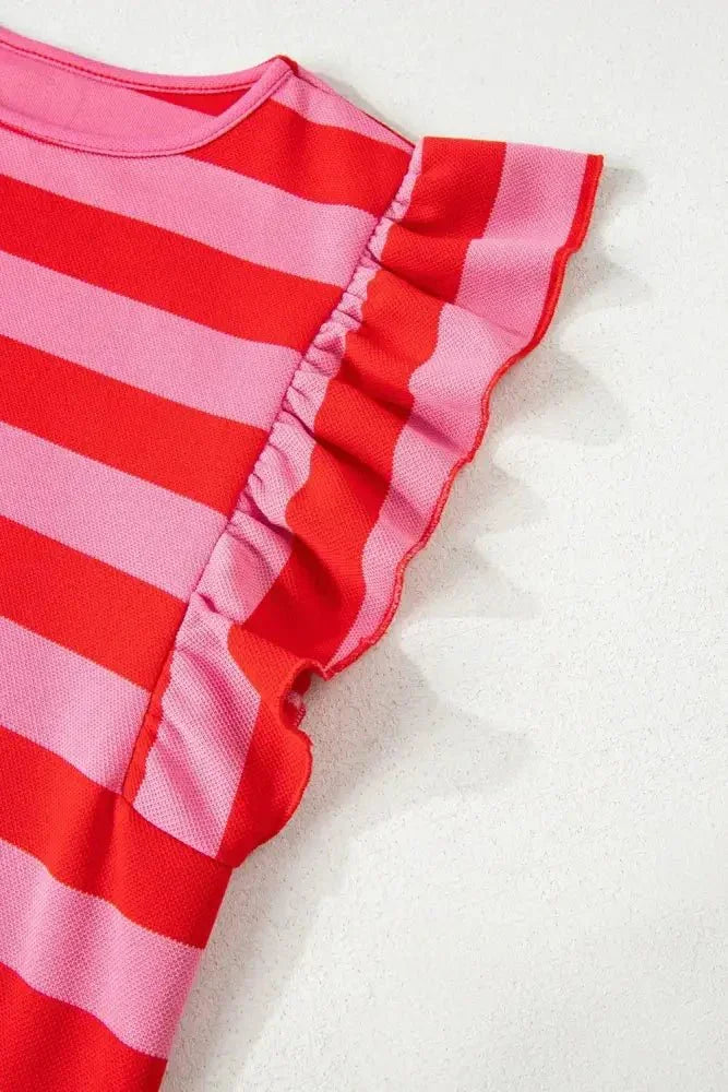 Striped Ruffle Sleeve Summer T-Shirt - Update AvenueT-ShirtsTrendsi1001005934917261001005934917263022afa2 - bdd9 - 463c - b07a - b53f038a2d35 - Max - OriginStrawberry