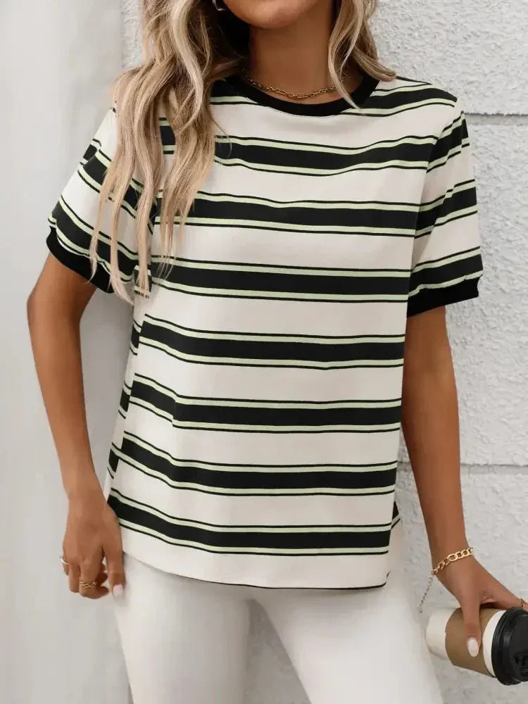 Striped Short Sleeve Crew Neck T-Shirt - Update AvenueT-ShirtsTrendsi1001003973270251001003973270257fe26cf3 - 9b68 - 4b14 - b1ee - b348b4eda9b0 - Max - OriginBlack