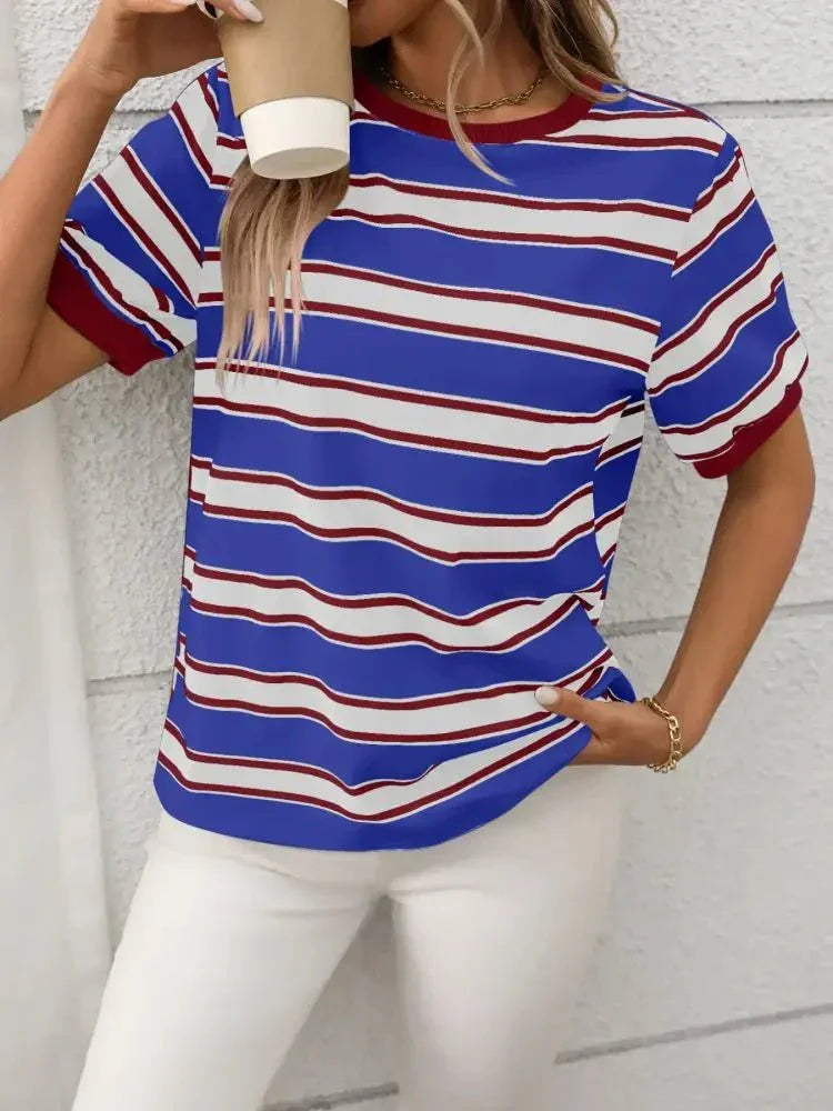 Striped Short Sleeve Crew Neck T-Shirt - Update AvenueT-ShirtsTrendsi100100397328052100100397328052e60bd5a7 - 2477 - 48cf - b9f6 - 42f92cafe2af - Max - OriginRoyal Blue