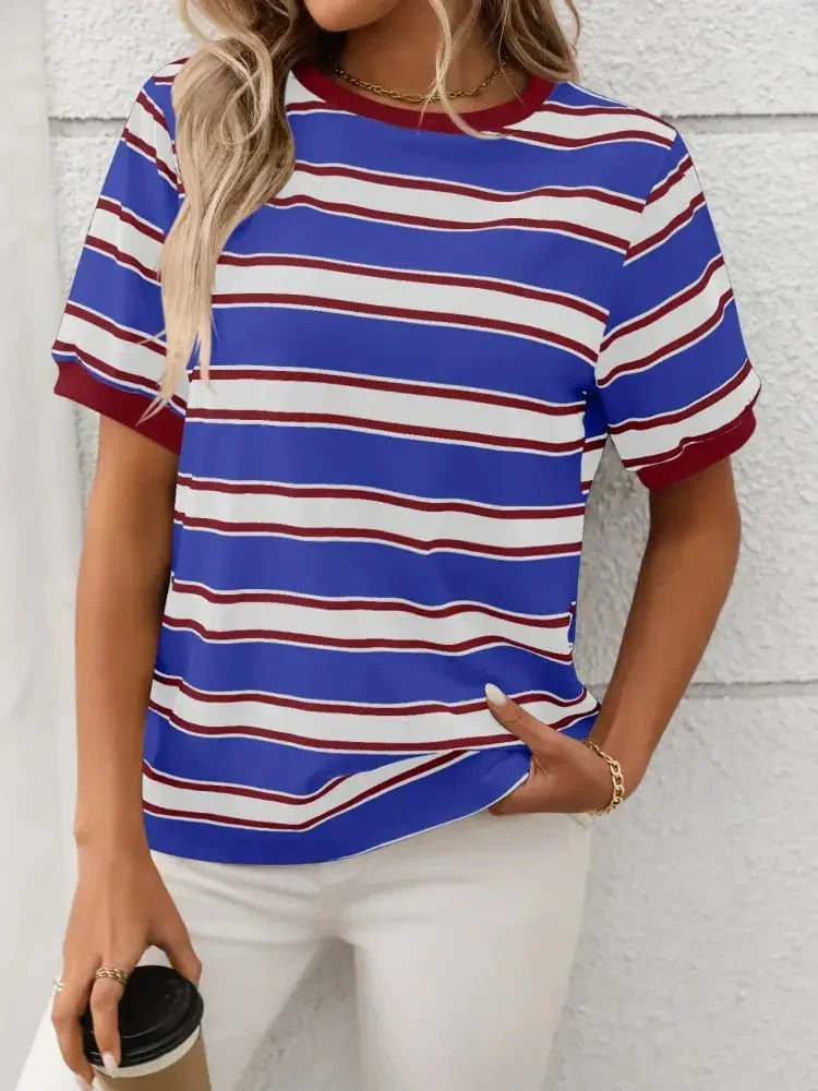 Striped Short Sleeve Crew Neck T-Shirt - Update AvenueT-ShirtsTrendsi100100397328052100100397328052690cf7cd - 4878 - 40a8 - 9b73 - 60020a54c696 - Max - OriginRoyal Blue