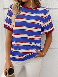 Striped Short Sleeve Crew Neck T-Shirt - Update AvenueT-ShirtsTrendsi100100397328052100100397328052690cf7cd - 4878 - 40a8 - 9b73 - 60020a54c696 - Max - OriginRoyal Blue