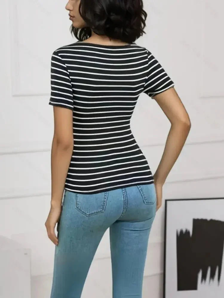Striped Short Sleeve T-Shirt - Update AvenueT-ShirtsTrendsi1001001699467681001001699467683d85418eb13b47d3929cf38d44d80386 - Max - OriginBlack