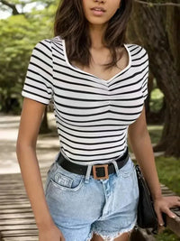 Striped Short Sleeve T-Shirt - Update AvenueT-ShirtsTrendsi100100169949334100100169949334dce8ab74e43d4632bceddd36ace13327 - Max - OriginWhite