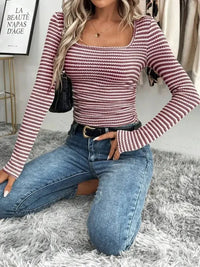 Striped Square Neck Long Sleeve T-Shirt - Update AvenueT-ShirtsTrendsi100100339840636100100339840636f45d7d96831649be93f56e593bbd5e75 - Max - OriginBurgundy