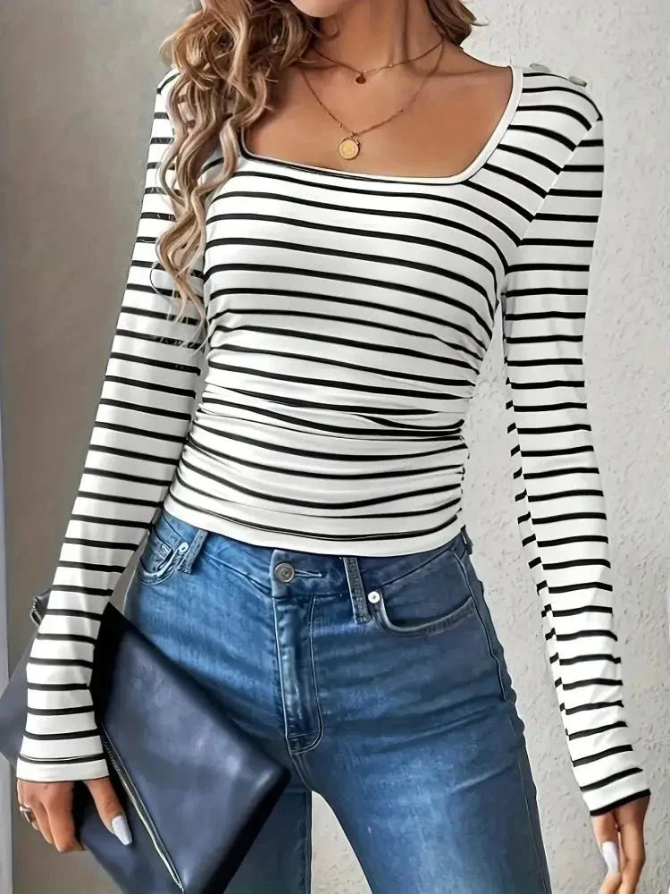 Striped Square Neck Long Sleeve T-Shirt - Update AvenueT-ShirtsTrendsi100100726192579100100726192579e1c67a9e817d49b18cb314573d1b6031 - Max - OriginWhite