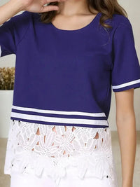 Striped Trim T-Shirt with Lace Hem Detail - Update AvenueT-ShirtsTrendsi100100029061183100100029061183e7040ea6 - c67d - 4ea8 - af37 - 19cfa434f0fd - Max - OriginNavy
