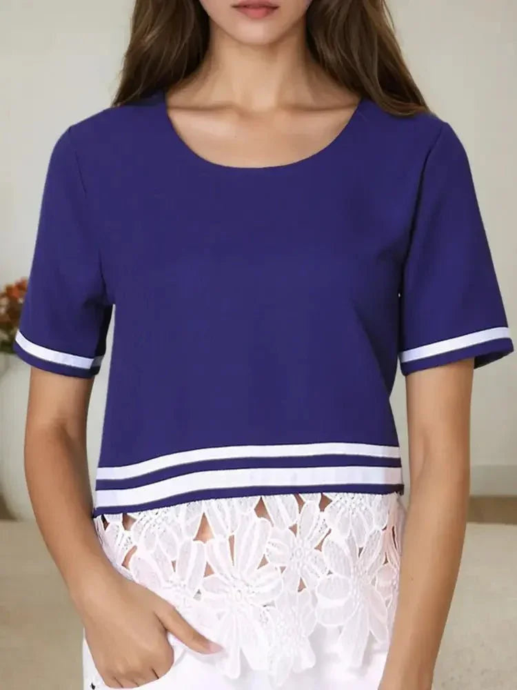 Striped Trim T-Shirt with Lace Hem Detail - Update AvenueT-ShirtsTrendsi100100029061183100100029061183fe4dcb60 - d1be - 46ae - 81b1 - 5b311bb70558 - Max - OriginNavy