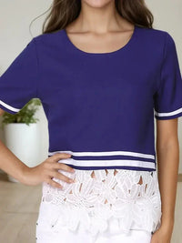 Striped Trim T-Shirt with Lace Hem Detail - Update AvenueT-ShirtsTrendsi100100029061183100100029061183e2a4c822 - 57ef - 4be0 - 8bb2 - 18427288f980 - Max - OriginNavy