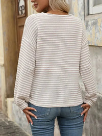 Striped V - Neck Button Front Casual Top - Update AvenueT-ShirtsTrendsi100100967984580100100967984580dcdac874c9ca4767a26180beadd55187 - Max - OriginApricot