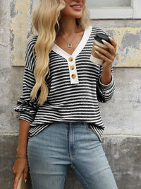 Striped V - Neck Button Front Casual Top - Update AvenueT-ShirtsTrendsi100100967985045100100967985045d42a9404aadf45c186e9da39d82d9cda - Max - OriginBlack
