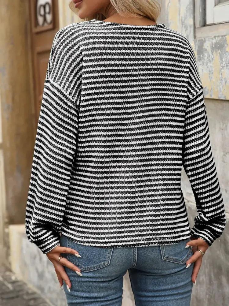 Striped V - Neck Button Front Casual Top - Update AvenueT-ShirtsTrendsi100100967985045100100967985045297cf50b3be34d55ae2a27a59cab4386 - Max - OriginBlack