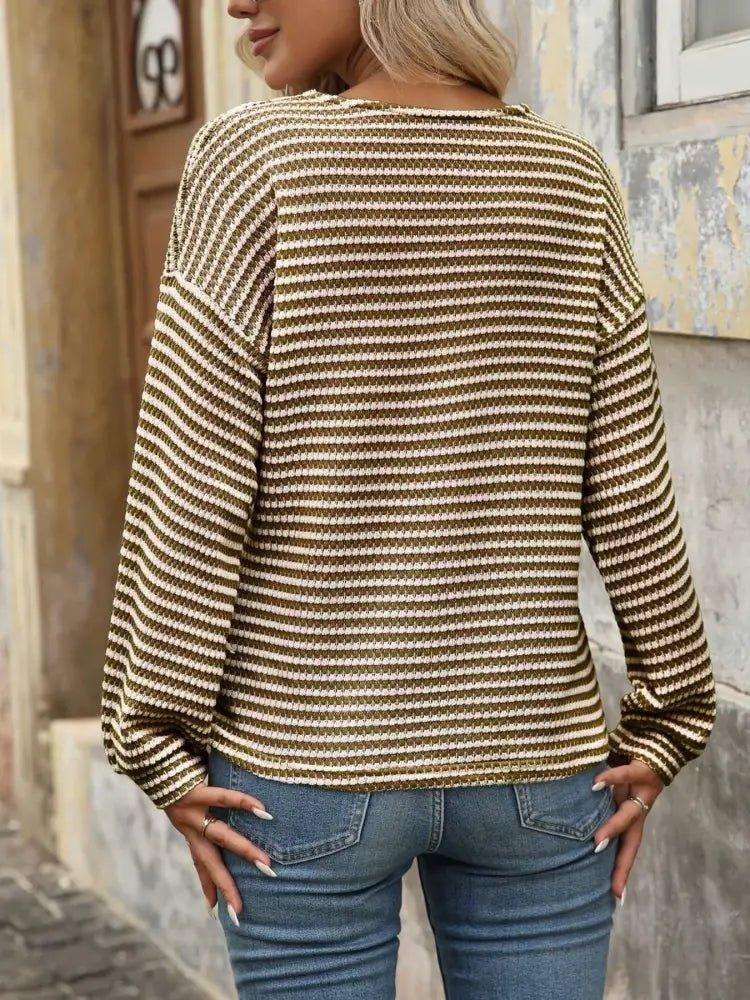 Striped V - Neck Button Front Casual Top - Update AvenueT-ShirtsTrendsi100100967989632100100967989632588231bd42994fd0a93172dcec3d09e7 - Max - OriginBrown