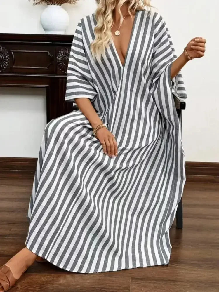 Striped V-Neck Maxi Dress