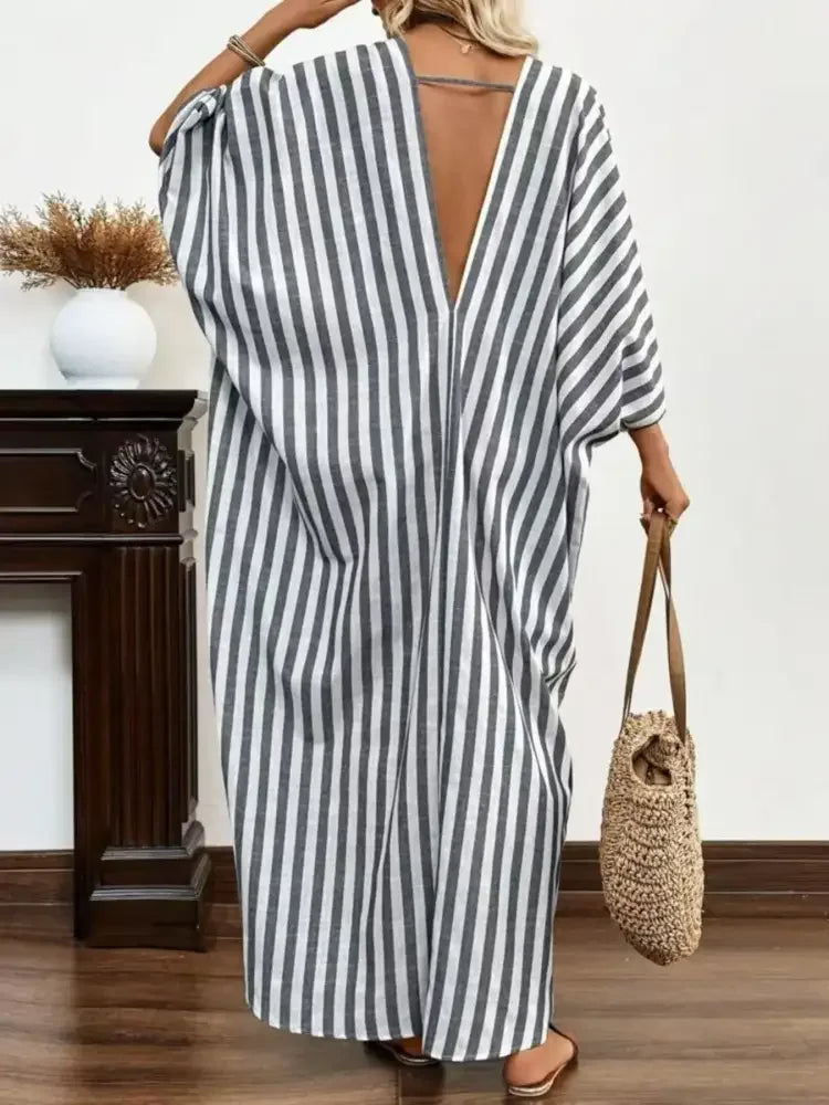 Striped V-Neck Maxi Dress