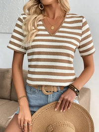 Striped V - Neck Short Sleeve T-Shirt - Update AvenueT-ShirtsTrendsi1001002012517251001002012517250c60a953 - f084 - 4590 - 87b3 - 84f0a733f9d6 - Max - OriginCamel