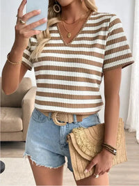 Striped V - Neck Short Sleeve T-Shirt - Update AvenueT-ShirtsTrendsi100100201251725100100201251725329c3d47 - aab8 - 451a - 8a1b - 0ae28eb063ac - Max - OriginCamel