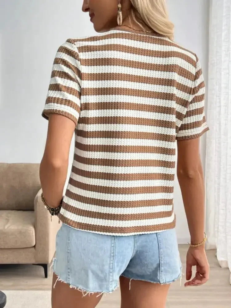 Striped V - Neck Short Sleeve T-Shirt - Update AvenueT-ShirtsTrendsi100100201251725100100201251725740197c1 - 7216 - 45f9 - bc04 - 010eb735007d - Max - OriginCamel