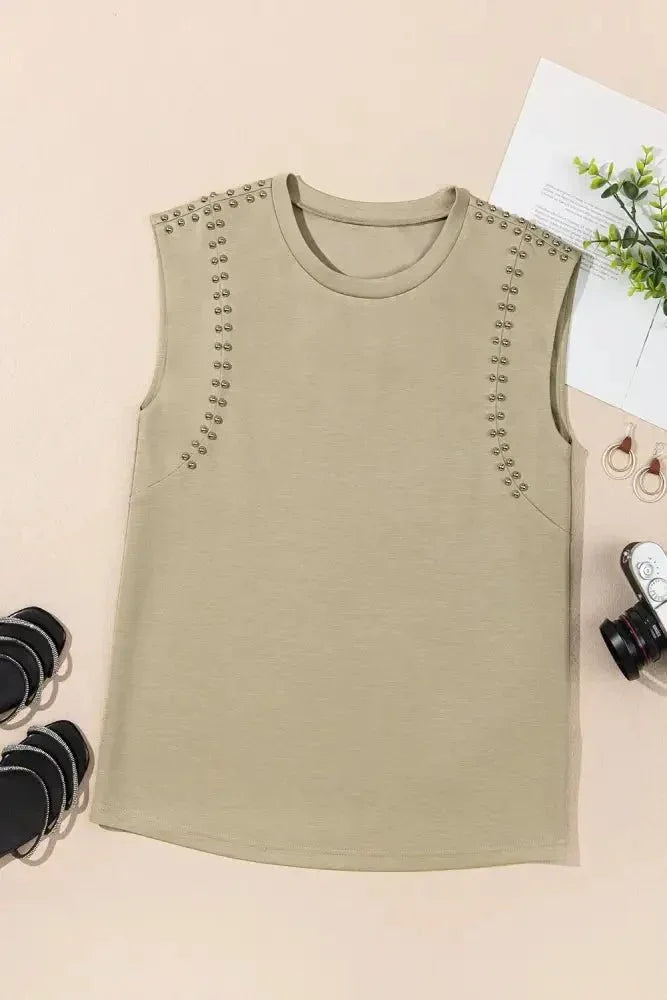Studded Cap Sleeve Round Neck T Shirt - Update AvenueT-ShirtsTrendsi100100145027088100100145027088eb792a7b - 2c4f - 413d - b6e7 - 325d1f0b4b0f - Max - OriginKhaki