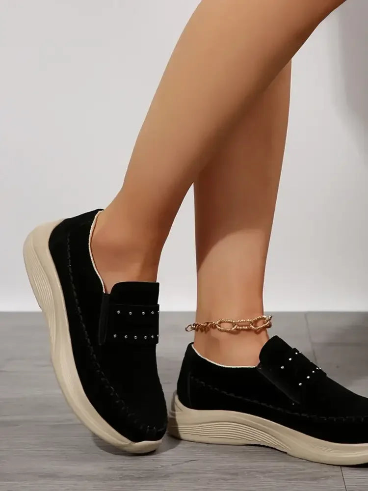 Studded Round Toe Platform Slip-Ons