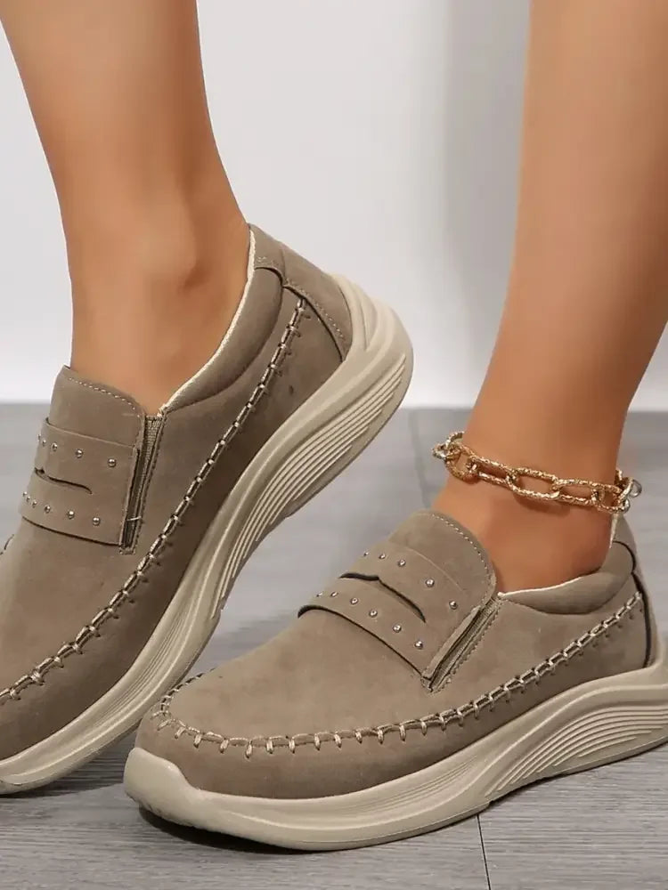 Studded Round Toe Platform Slip-Ons