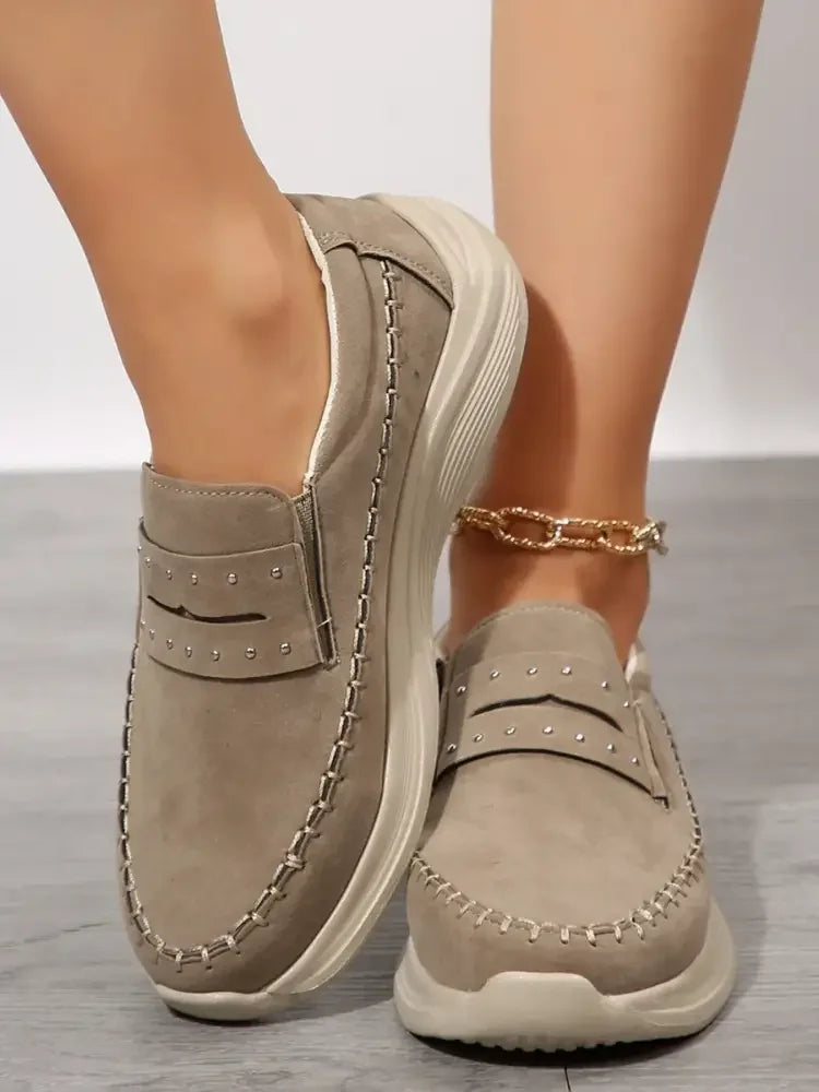 Studded Round Toe Platform Slip-Ons