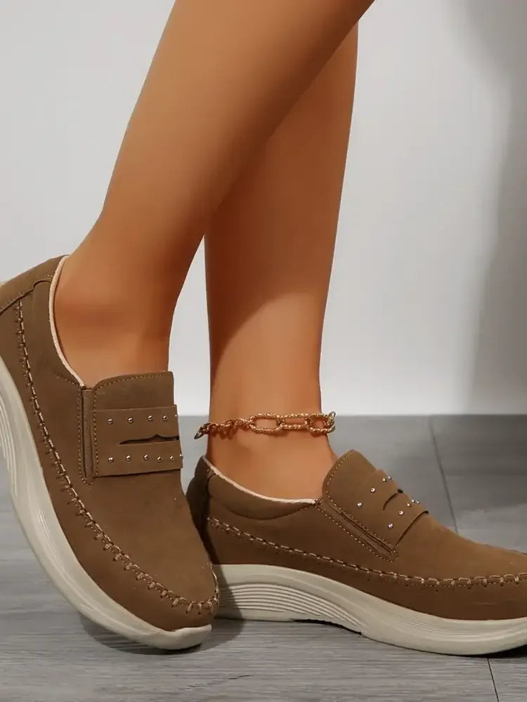 Studded Round Toe Platform Slip-Ons