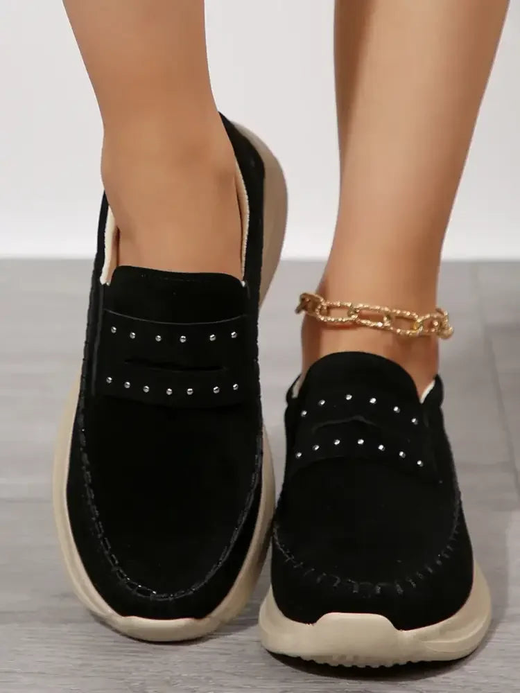 Studded Round Toe Platform Slip-Ons