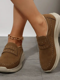 Studded Round Toe Platform Slip-Ons