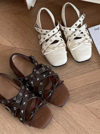 Studded Strappy Bow Slip-Ons