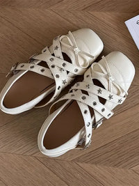 Studded Strappy Bow Slip-Ons