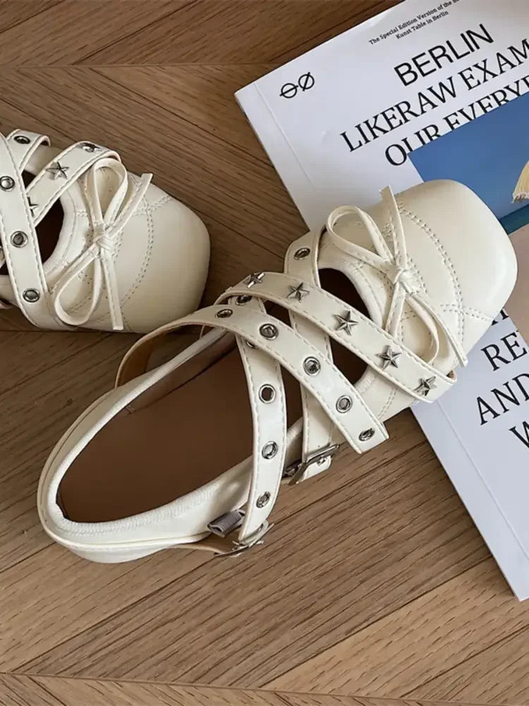 Studded Strappy Bow Slip-Ons