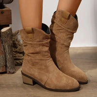 Suede Western Block Heel Ankle Boots - Update AvenueTrendsi100600767054250100600767054250Suede Western Block Heel Ankle BootsKhaki