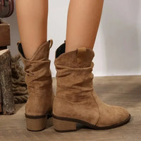 Suede Western Block Heel Ankle Boots - Update AvenueTrendsi100600767054250100600767054250Suede Western Block Heel Ankle BootsKhaki