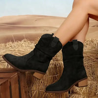 Suede Western Block Heel Ankle Boots - Update AvenueTrendsi100600767055383100600767055383Suede Western Block Heel Ankle BootsBlack