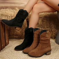 Suede Western Block Heel Ankle Boots - Update AvenueTrendsi100600767055383100600767055383Suede Western Block Heel Ankle BootsBlack
