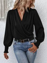 Surplice Smocked Lantern Sleeve Blouse - Update AvenueTrendsi100101420281754100101420281754a1d153bdbecd4392ab3cc1dd6c9f4d3d - MaxBlack