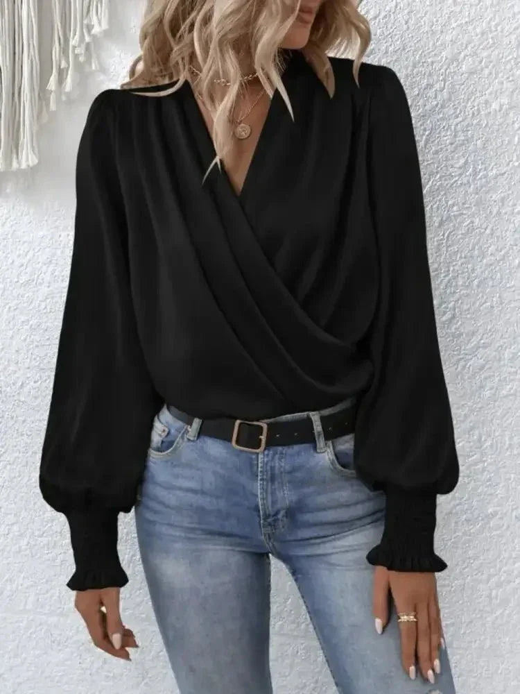 Surplice Smocked Lantern Sleeve Blouse - Update AvenueTrendsi10010142028175410010142028175408943aab6e6f4fa38025d192a6ae56c4 - MaxBlack