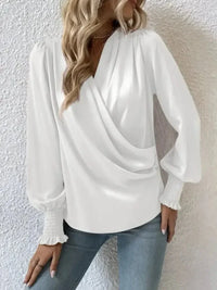 Surplice Smocked Lantern Sleeve Blouse - Update AvenueTrendsi100101420285927100101420285927e980fb3d8f8549659b92e146308d83ac - MaxWhite