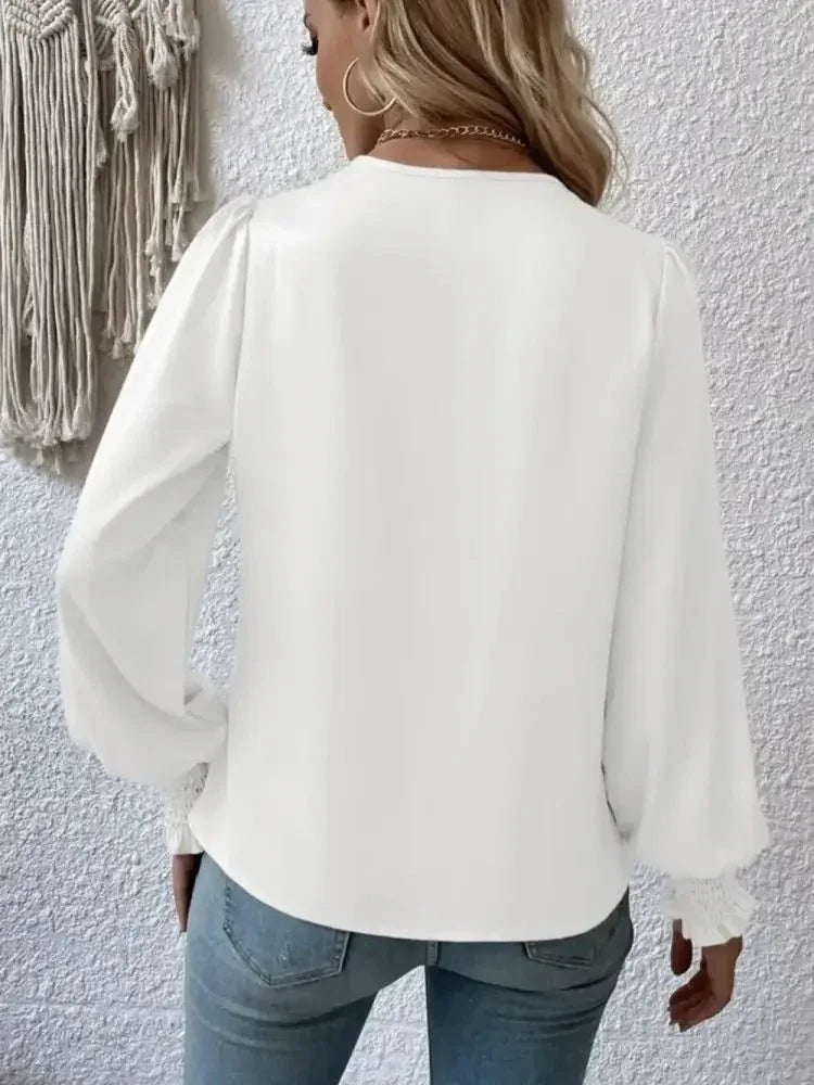 Surplice Smocked Lantern Sleeve Blouse - Update AvenueTrendsi1001014202859271001014202859272926260550f84f32a9a045586eb8cf05 - MaxWhite