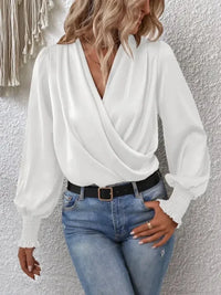 Surplice Smocked Lantern Sleeve Blouse - Update AvenueTrendsi100101420285927100101420285927a577cd9ead4d49c48bcaea33289493c2 - MaxWhite