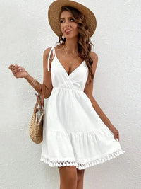 Surplice Summer Mini Dress with Tassel Hem - Update AvenueTrendsi100100097948937100100097948937d1532dc3ef1d472a8dcdf2429533a01a - Max - OriginWhite