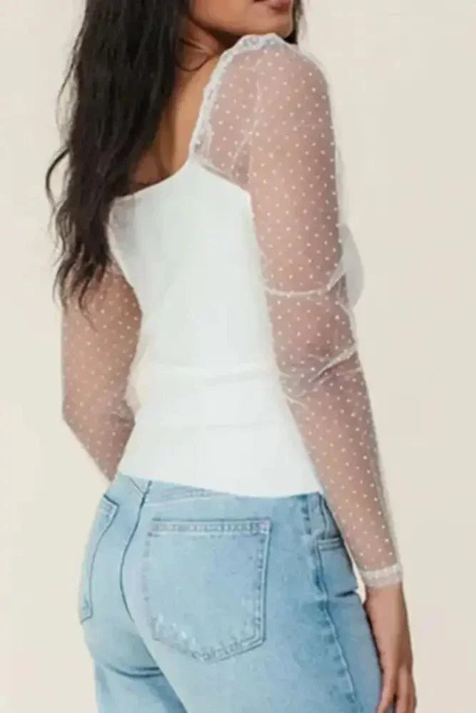 Swiss Dot Mesh Long Sleeve Square Neck Slim Top - Update AvenueFestival VibesTrendsi100100435537611100100435537611be75166f - bf1e - 47c1 - 8d23 - ccdc2b3555af - MaxWhite