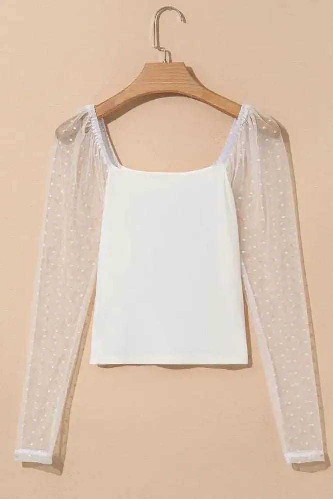 Swiss Dot Mesh Long Sleeve Square Neck Slim Top - Update AvenueFestival VibesTrendsi100100435537611100100435537611734c880f - 4d6c - 484e - b290 - 414738734f8f - MaxWhite